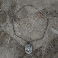 Hand Engraved Pewter Libra Pendant on Silver Tone 24" Chain 