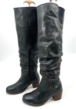 MEDICI women's 37 Black Leather tall riding boot zip straps heeled Italian OTK