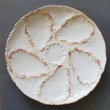 Antique Porcelain Hand Painted Oyster Plate D 8" , 6 Avail