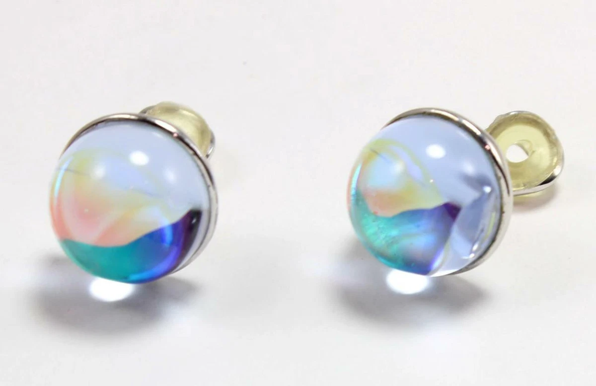 BACCARAT 925 STERLING SILVER CLEAR CRYSTAL w IRIDESCENT BACK CLIP ON EARRINGS
