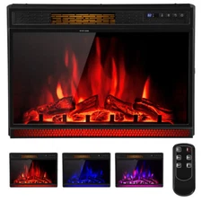 28" Fireplace Electric Insert Heater Freestanding Tempered Glass Flame W/ Remote