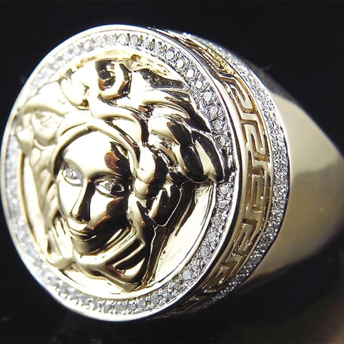 0.75 Ctw Natural Moissanite 14K Yellow Gold Plated 3D Greek Medusa Head Ring