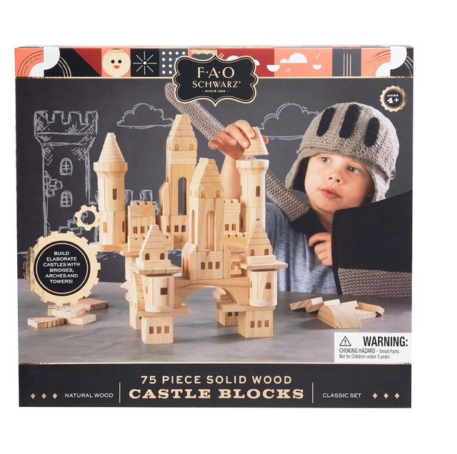 75 Piece Solid Natural Wood Castle Blocks Classic Set eBay
