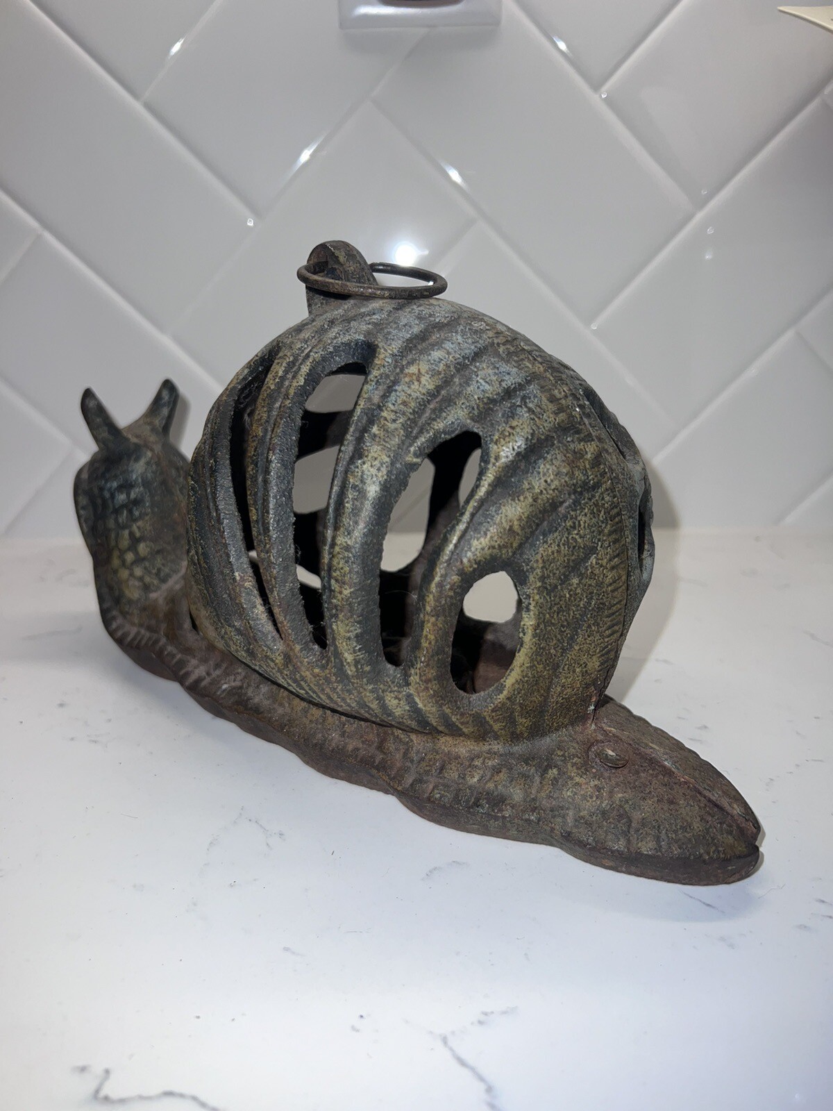 10" Vintage Cast Iron Snail Hanging Garden Lantern Candle Holder