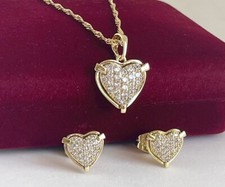 Set gioielli cuore elegante collier collana orecchini zirconi oro 585 placcato oro 14 carati