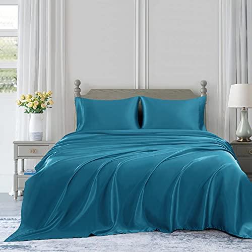 Homiest 4pcs Satin Sheets Set Luxury Silky Satin Bedding Set with Deep Pocket, 1 - Picture 3 of 7