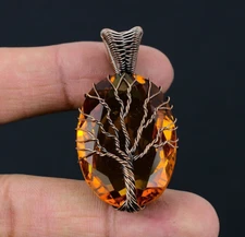 Tree Of Life Citrine Gemstone Handmade Copper Wire Wrap Pendant Jewelry For Her