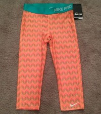 Nike Pro Youth Chevron Printed Training Capris Girls Youth M L Orange 638264 824
