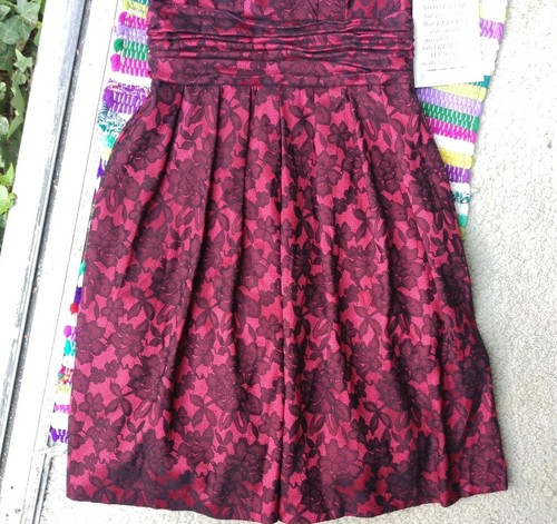$159 NWT Boston Proper Floral Jacquard Fit Flare Dress Red Multi Lace 2 - Picture 4 of 9
