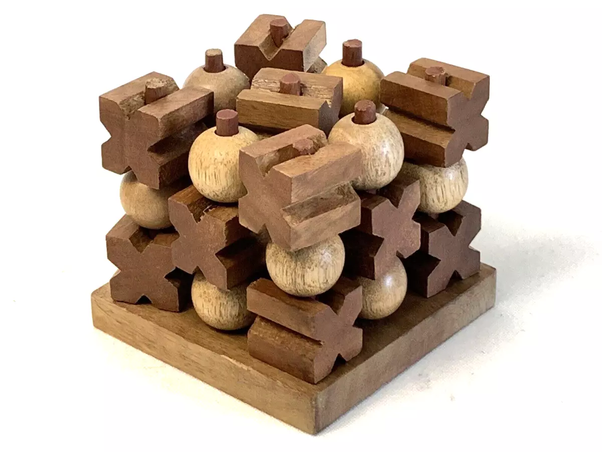 Wooden 3D Tic Tac Toe Stacking Game Challenging Table Game 4.5x3