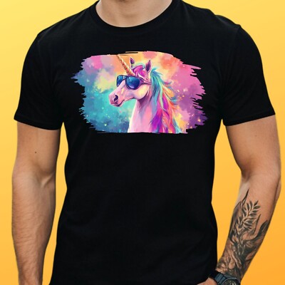 Mens Unicorn Sunglasses Print Cotton T-Shirt Size XS to 5XL