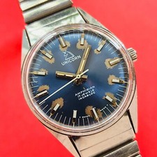 Unicorn Amphibian Watch Rare Blue Dial Hermetica Case Vintage Mens Mechanical