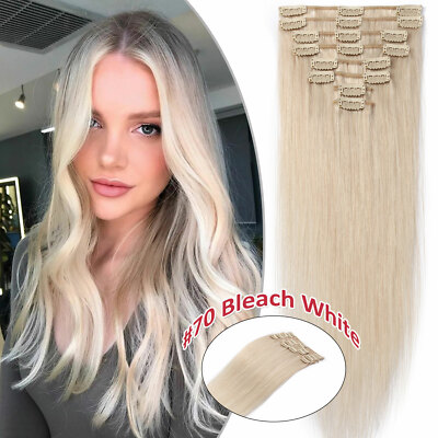 Clip in Hair Extensions Remy Human Hair Weft Full Head 8 Pieces Champagne Golden