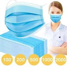200 Pack USA Made Disposable Face Masks Blue, 3 Ply Breathable Protection Mask