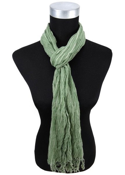 Tigertie Gecrashter Schal GrüN Khaki Weiß Gestreift Mit Fransen Gr. 180 X 50 Cm-image