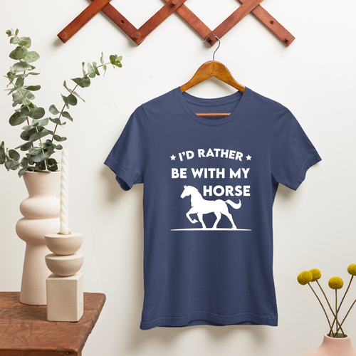 I'D RATHER BE WITH MY HORSE T-SHIRT EQUESTRIAN LOVERS RIDING FUNNY RETRO GIFTS - Picture 15 of 22