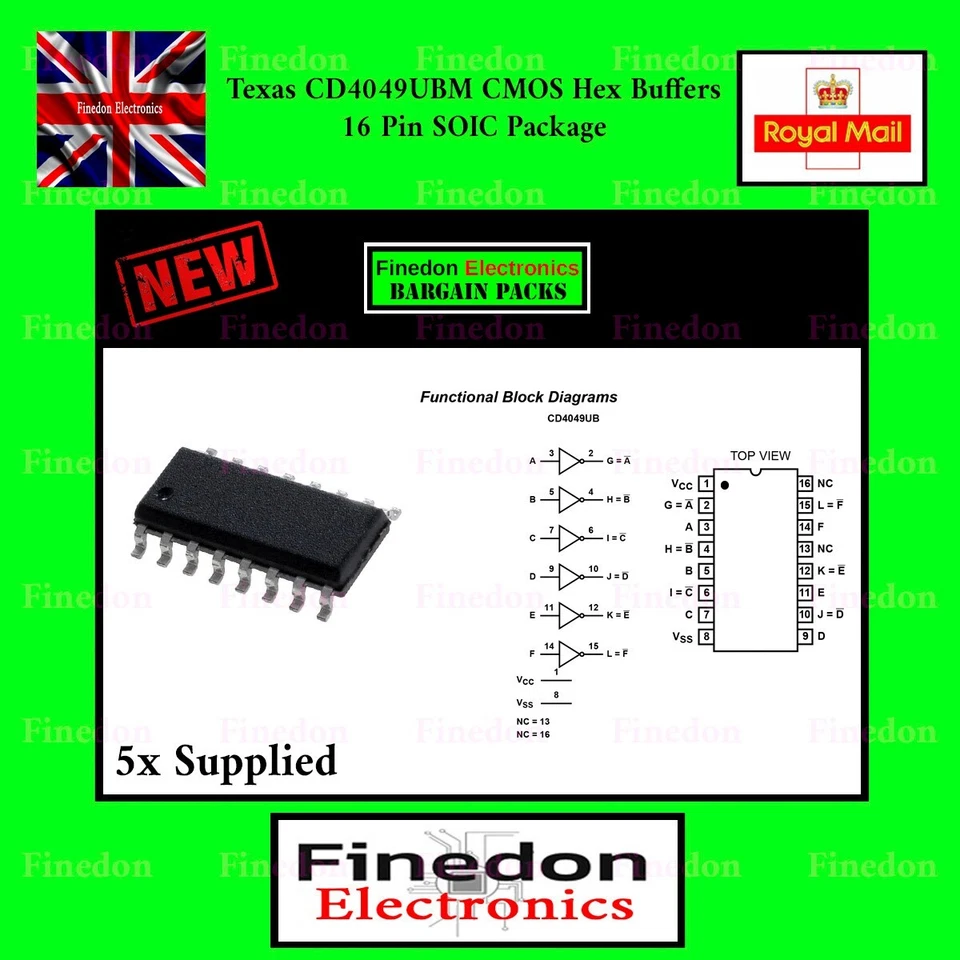 TEXAS INSTRUMENTS 5x Texas CD4049 CD4049UBM CMOS Inverting HEX BUFFERS SOIC-16 SMD