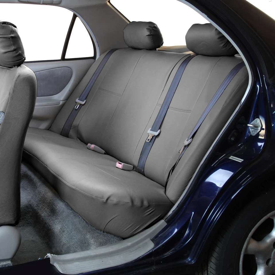 Capas de assento de couro ecológico com 5 encostos de cabeça destacáveis e banco sólido cinza sólido - Imagem 3 de 4