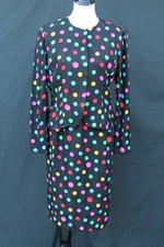 Vintage 80s Adrianna Papell Black Silk with Colorful Polka Dots Suit