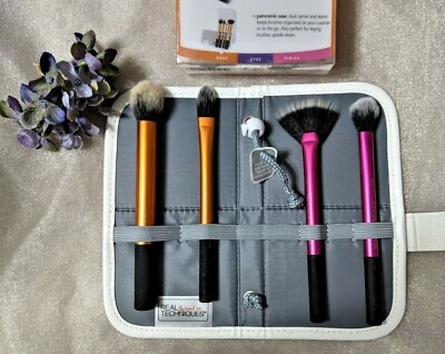 Real Techniques Assorted Makeup Brushes 4 Pc With Panoramic Case New Free Ship Ebay