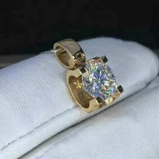 2Ct Lab Created Diamond Solitaire Pendant 14K Yellow Gold Plated With Free Chain