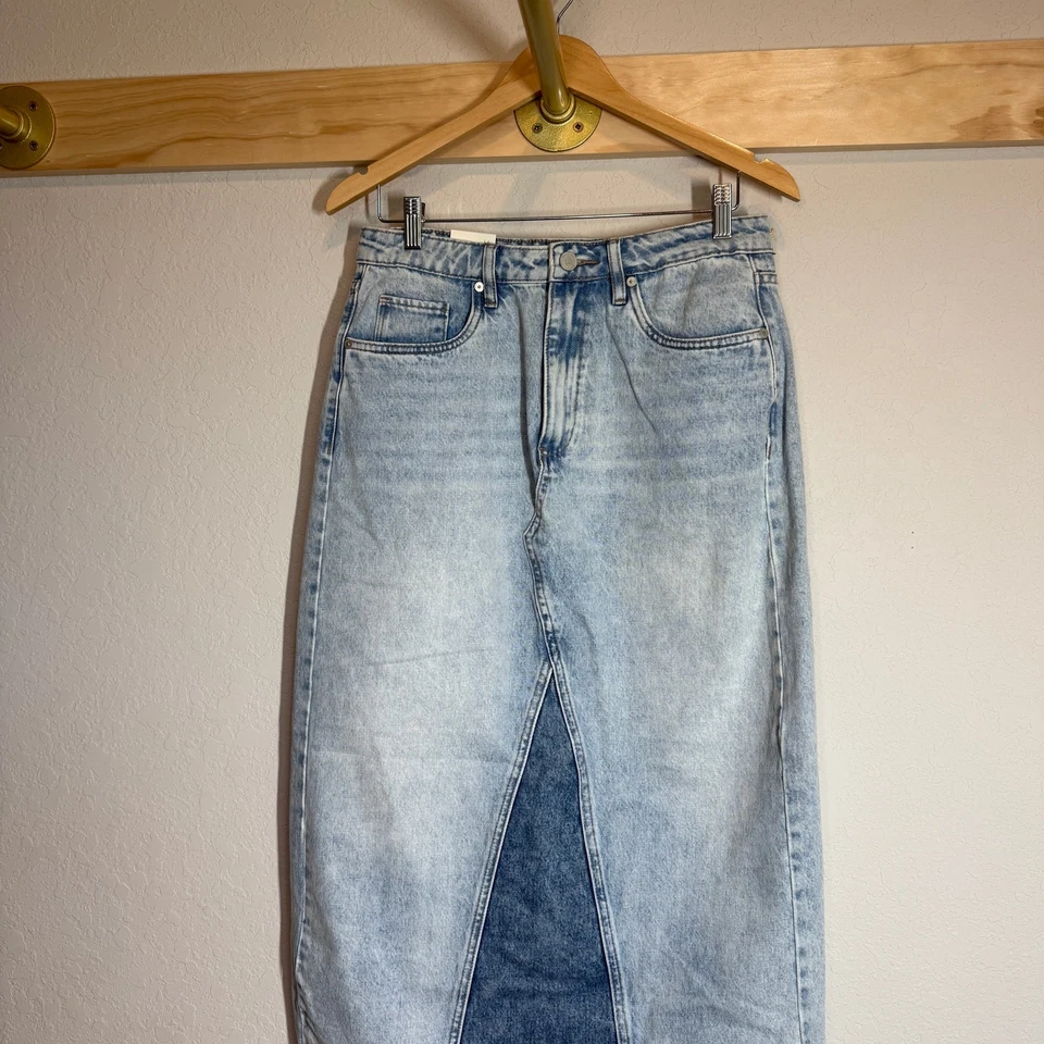 Women's Blank NYC Denim Blue Jean Patchwork Midi Skirt Size 28 NEW - Image 4 of 4