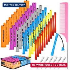 68 Pcs Hair Perm Rods Set - 6 Sizes Plastic Cold Wave Rods with Rat Tail Combs H