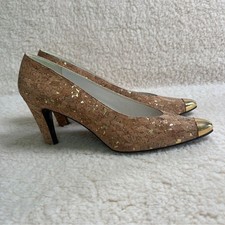 Vintage Stuart Weitzman Cork and Gold Heels sz 8.5