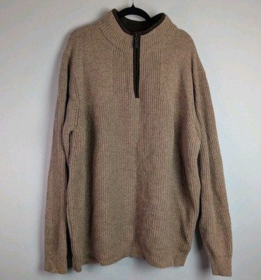 L.L. Bean Vtg 100% Merino Lambs Wool Mens Sweater Tall XL Mock Neck Suede Trim