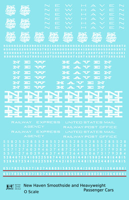 K4 O Scale Decals New Haven Heavyweight/Smoothside Passenger Cars White