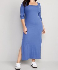 Old Navy Fitted Rib Knit Square Neck Midi Dress Blue Women’s Size XL Tall New