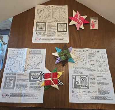 Lot Of 3 ''Just For Fun'' Craft Kits Pig Owl Pear & Melon Paper Piecing Vintage