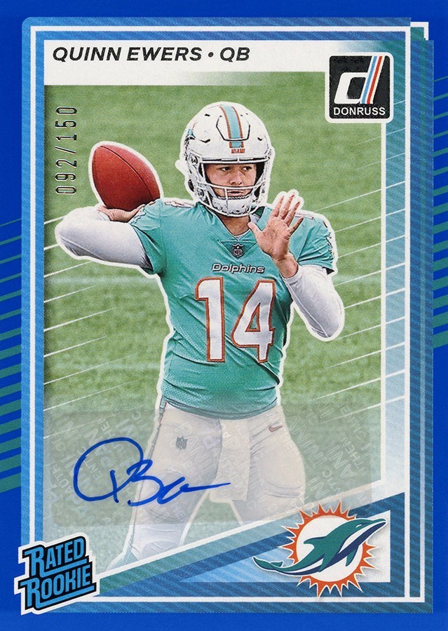 2025 Donruss Rated Rookie Quinn Ewers #342 Blue Autographs 092/150 (AU, RC)