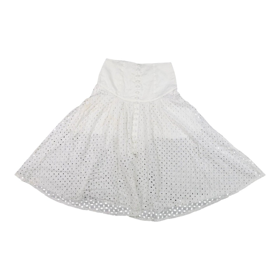 Joslin Skirt Womens 8 White Linen Eyelet High Waist Full Circle Lined Size 8