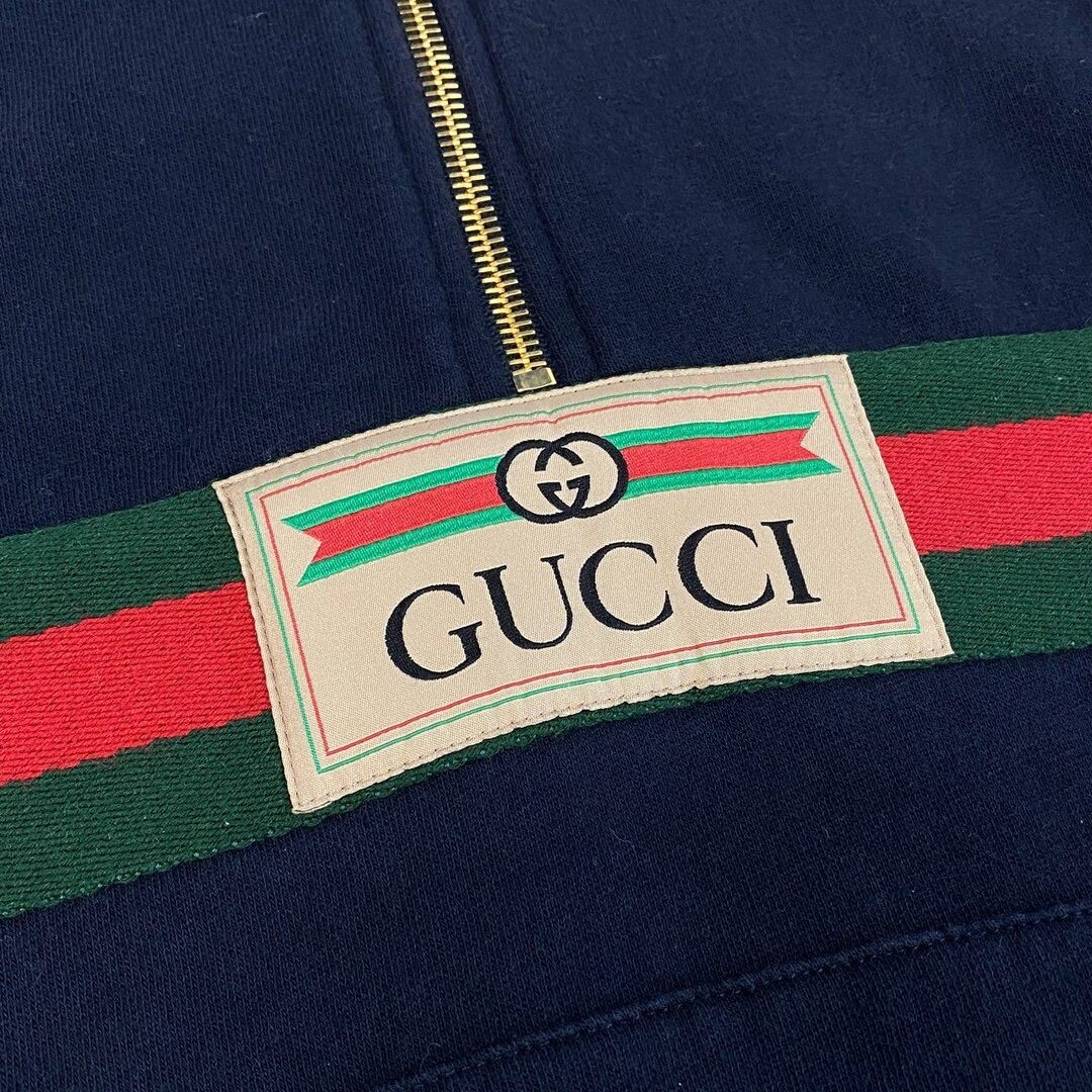 10a13 GUCCI Half Zip Sweatshirt Hoodie Long Sleeve Front Logo GG Used AYAN-0 thumbnail 7