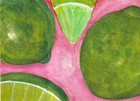 Original ACEO Limes on Pink, Watercolor Painting Art by Sharon Foster — photo 2