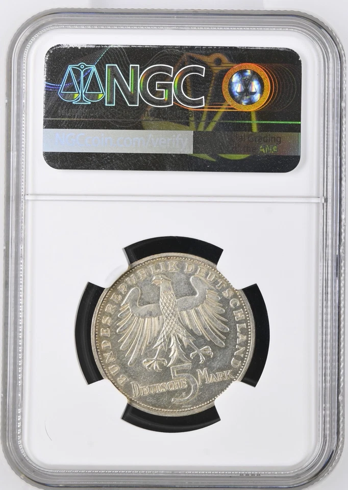 VALORIS BRD 5 DM 1955 F "FRIEDRICH VON SCHILLER" SILBER NGC MS 62 + - Bild 2 von 2