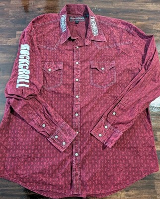 Panhandle Embroider Shirt Men 2xL Long Sleeve  Rock & Roll Cowboy Western Snaps