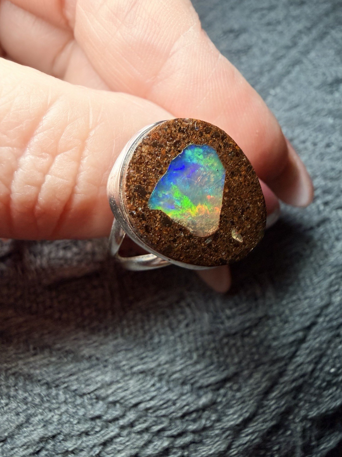 Solid Australian Boulder Opal Ring 925 Silver Siz… - image 21