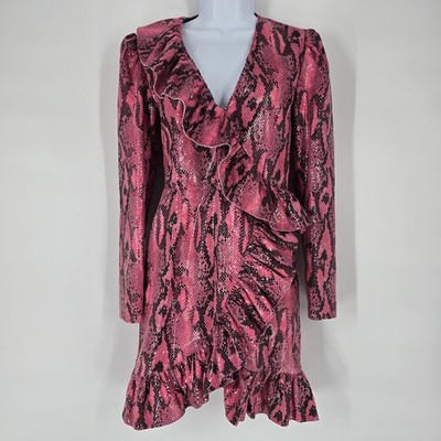 MSGM Pink Snake Embossed Mini Ruffle Dress Size 40 US 6