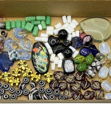 VTG - Now Lot Unique Beads Glass Metal Eclectic Variety Lampwork Czech Milk Art