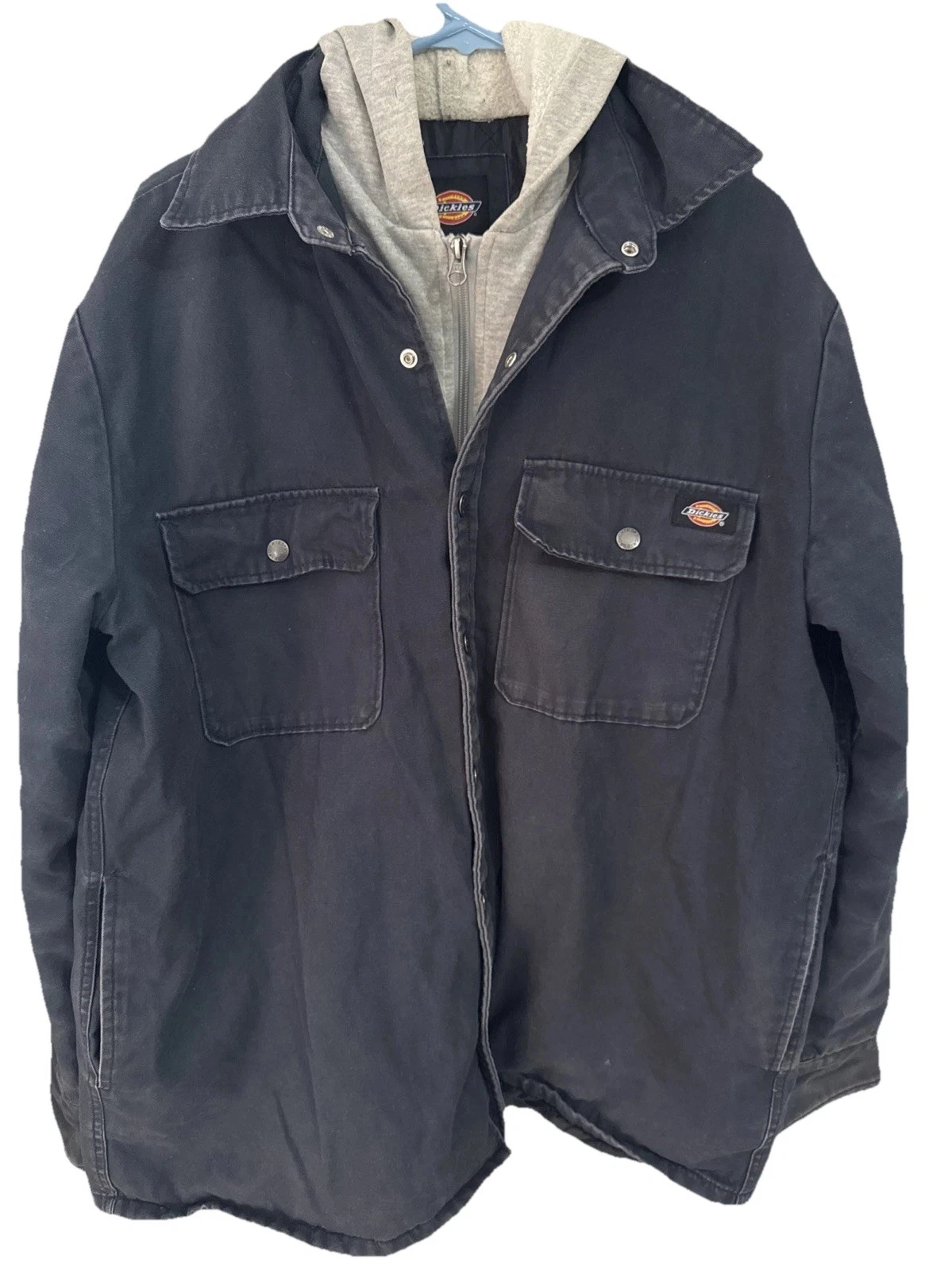 Vintage Dickies Blue Canvas Quilt Lined Hooded Chore Work Coat Jacket L/XL?