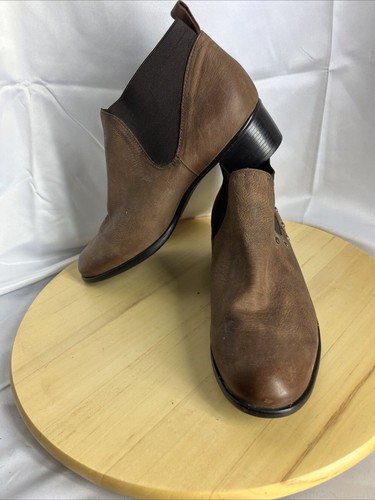 Munro Womens Shari Boot Size 9.5 Brown Leather Chelsea Bootie Block Heel Pull On