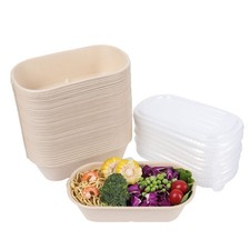 34 oz Disposable salad bowls with lids, Sugarcane Fiber Paper Bowls take away...