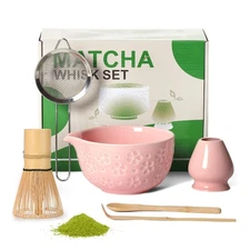 Matcha Whisk Tea Set Kit: Japanese Matcha Kit - Ceramic Bowl Bamboo Whisk Cha...