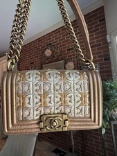 CHANEL Paris–Dubai Metallic Gold CC Cut-Out Boy Bag, w/ Card, Dustbag & Insert