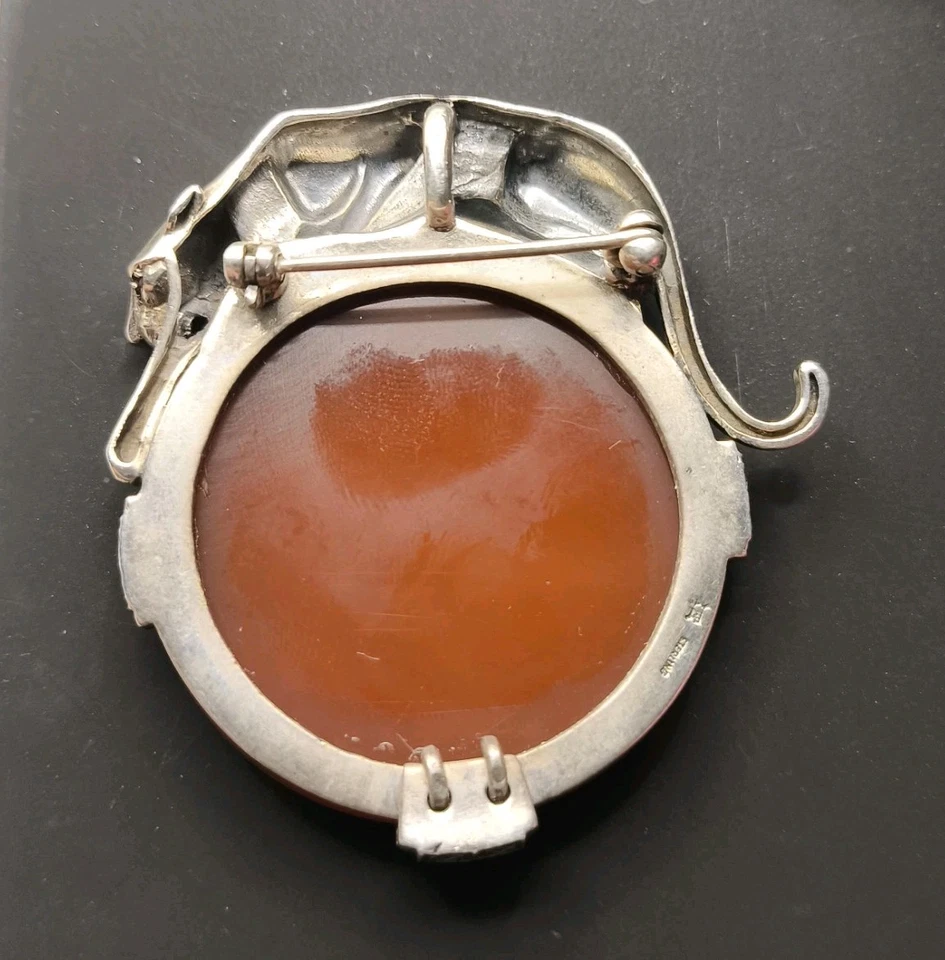 Broche Pantera Vintage Estilo Plata de Ley 925 Topacio Rosa y Ámbar Marrón Raro Foto 2 de 4