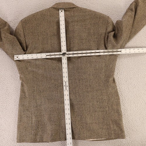 VTG Tweed Jacket M Beige Black Narrow Herringbone Wool Blazer Nautica 42S - Picture 10 of 15