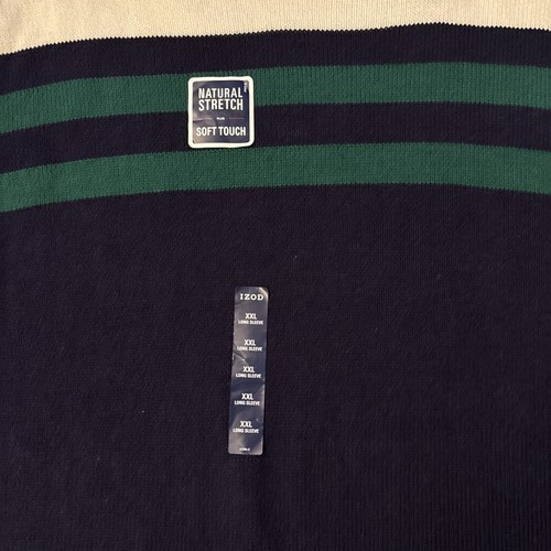 NEW IZOD XXL Mens Knit Sweater Natural Stretch Navy Striped Long Sleeve - Picture 3 of 9