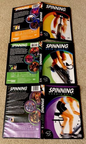 Set 4 DREHBARE DVDs Zug und Ton, Cardio Spin, Skulptur, Schaltung, Indoor Cycling - Bild 1 von 2